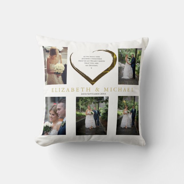 Wedding Photo Collage Simple Heart Quote Throw Pillow (Front)