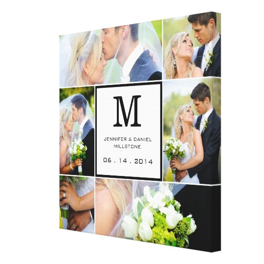 wedding photo collage template with monogram canvas print zazzle com