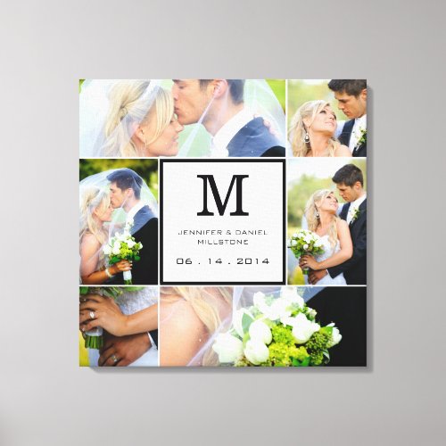 Wedding Photo Collage Template With Monogram Canvas Print