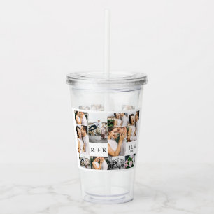 Wedding Photo Collage with Monogram and Date Acrylic Tumbler