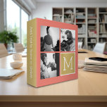 Wedding Photo Collage with Monogram Binder<br><div class="desc">Coral and gold print background - Use 3 square photos to create a unique and personal anniversary gift. Add the bride and groom's initials. If you need to adjust the pictures or monograms,  click on the customize tool to make changes.</div>