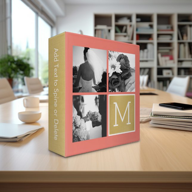 Wedding Photo Collage with Monogram Binder (Custom Wedding and Anniversary Binder - Personalize with Bride and Groom)