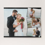 Wedding Photo Collage with ZigZag Picture Montage Jigsaw Puzzle<br><div class="desc">Create your own wedding photo jigsaw puzzle with 4 of your favorite pictures. The photo template is set up to create a photo collage with one main background photo,  overlaid with the remaining three photos in a vertical zigzag. Your pictures are displayed in landscape format with black frames.</div>