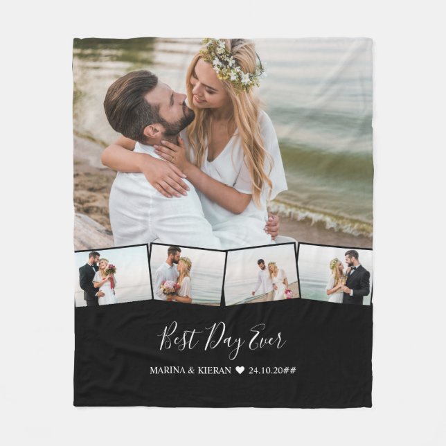 Wedding Photo Collage Zigzag Picture Strip Fleece Blanket (Front)