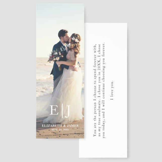 Wedding Photo Couple Monogram His Her Vow Quote Bookmarks (Front & Back)