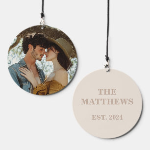 Wedding Photo Cream Taupe Family Name Established Wind Chime