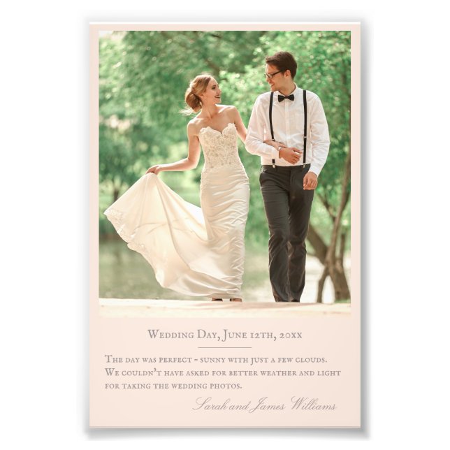 Wedding Photo Custom Quote Monogram Blush 4x6 (Front)