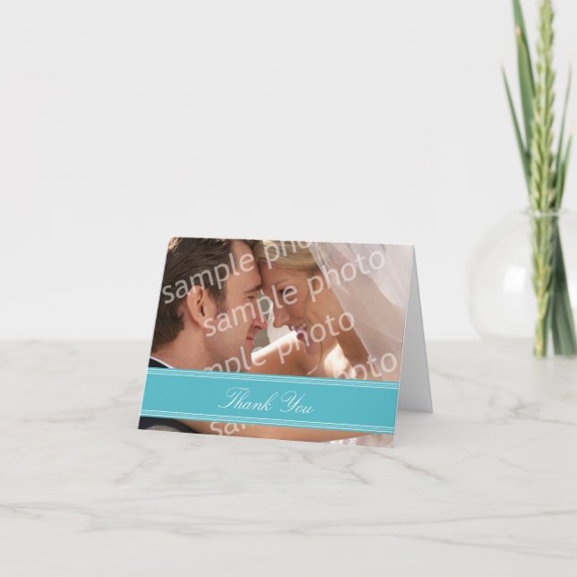 Wedding Photo Custom Thank You Card (aqua) (Front)