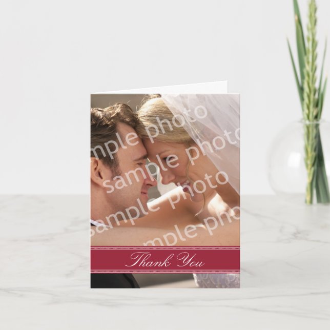 Wedding Photo Custom Thank You Card (cranberry) (Front)