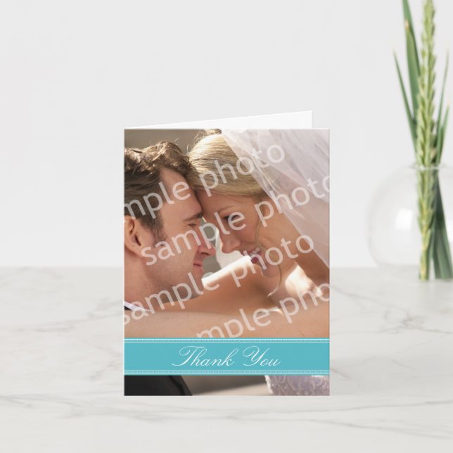 Wedding Photo Custom Thank You Card (turquoise) (Front)