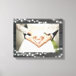 Wedding Photo. Dark Wood with String Lights. Canvas Print