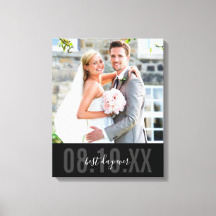 WEDDING PHOTO DATE cute type monochrome black Canvas Print