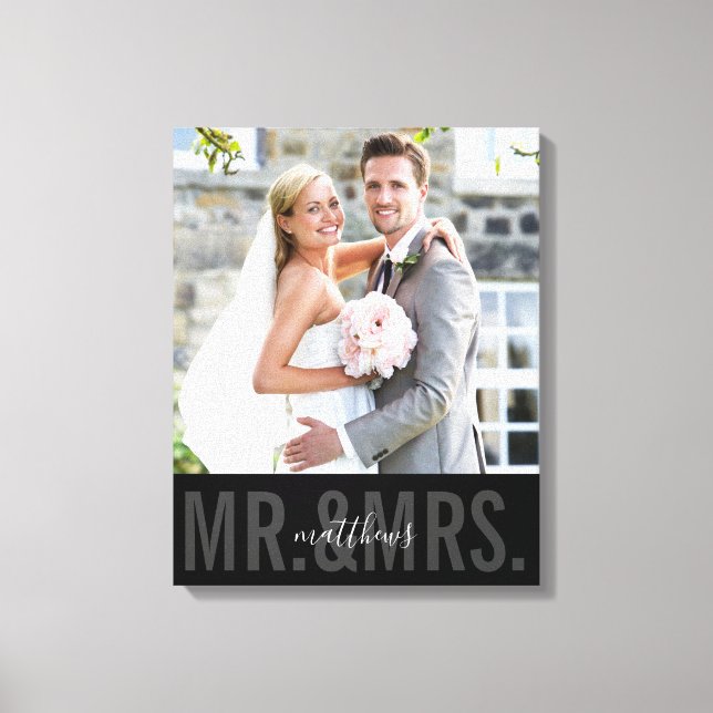 WEDDING PHOTO DATE mr and mrs monochrome black Canvas Print (Front)