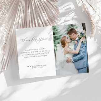 wedding photo delicate lettering thank you card