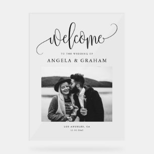 Wedding Photo Design with Black Pretty Calligraphy Acrylic Sign