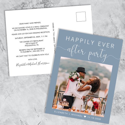 Wedding Photo Dusty Blue Happily Ever After Party Invitation Postcard