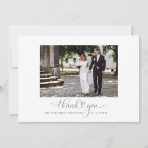 Wedding Photo Dusty Blue Thank You Card