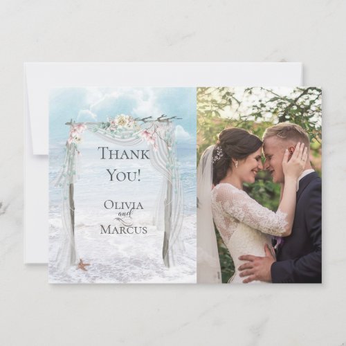 Wedding Photo  Elegant Beach Driftwood Arbor Thank You Card