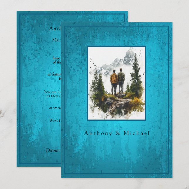 Wedding Photo Elegant Blue Grunge Background  Invitation (Front/Back)