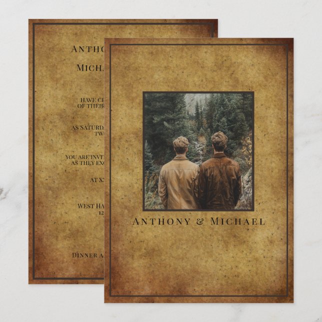 Wedding Photo Elegant Brown Grunge Background   Invitation (Front/Back)