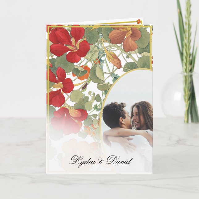 Wedding Photo Elegant Floral Autumn Orange Modern Invitation (Front)