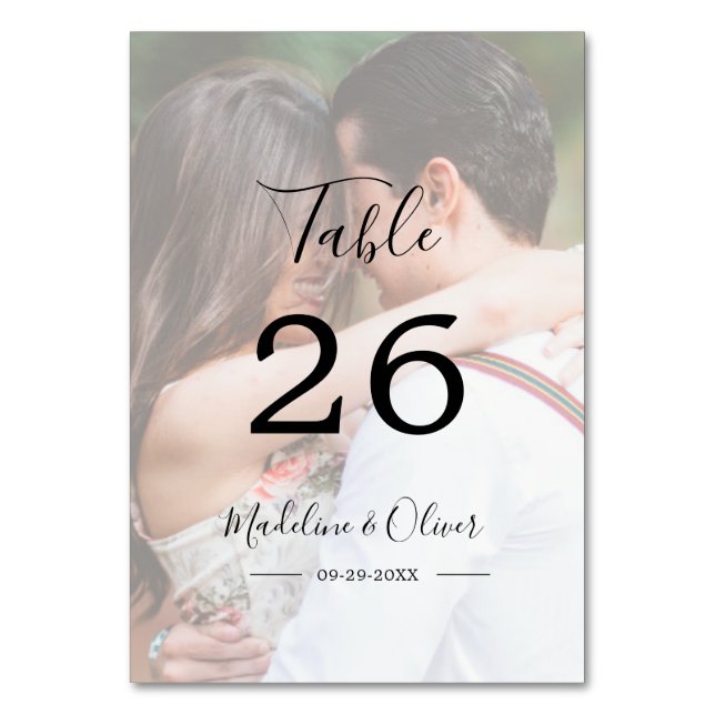  Wedding Photo Elegant Modern Script Table Number (Front)
