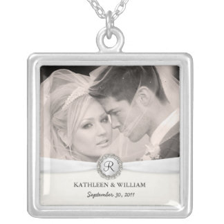 Wedding Photo Elegant Monogram Pendant Necklace