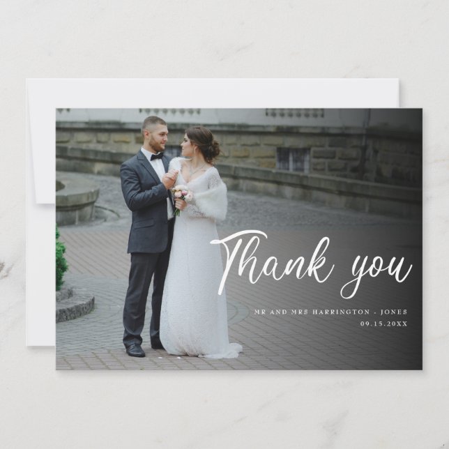 Wedding Photo Elegant Script Font Thank You Card (Front)