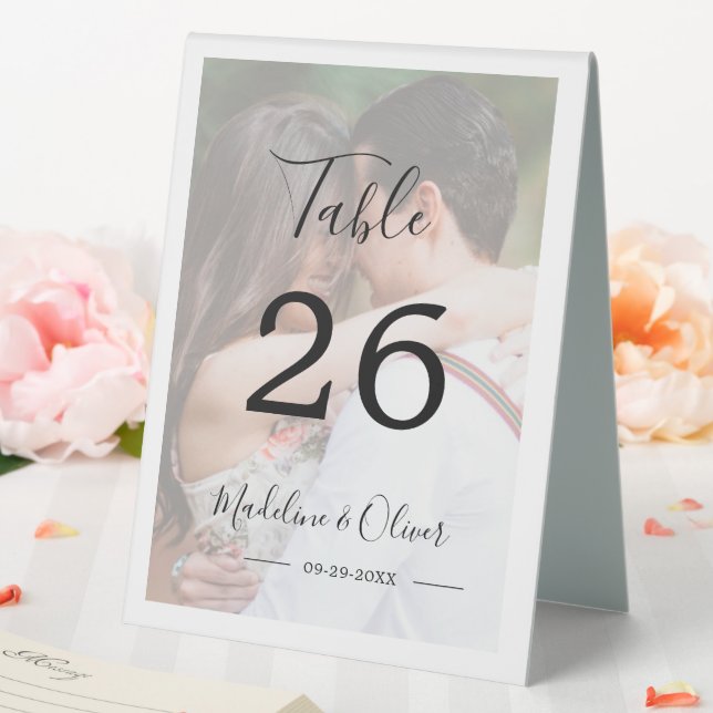  Wedding Photo Elegant Script Modern Table Tent (In SItu (Wedding))
