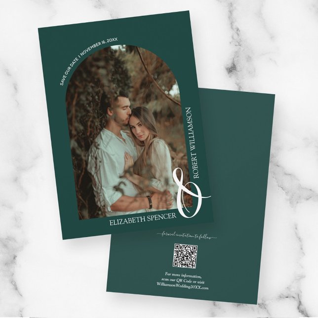 Wedding Photo Emerald Green QR Code Save The Date (Creator Uploaded)