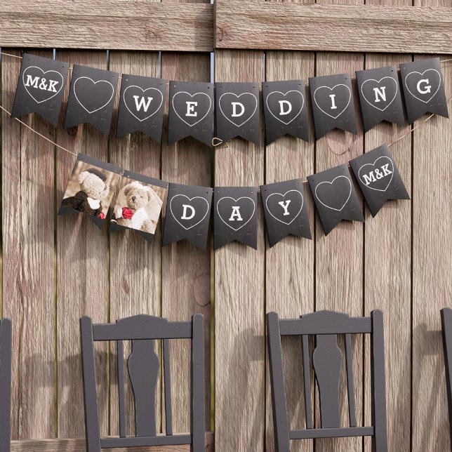 Wedding Photo Faux Chalkboard Bunting Flags (Just add your photos and initials)