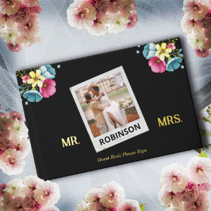 Wedding Photo Flowers Gold Elegant Personalize Foil Guest Book
