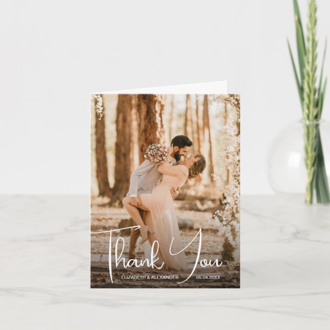 Wedding Photo Folded Thank You Note Card (Front)