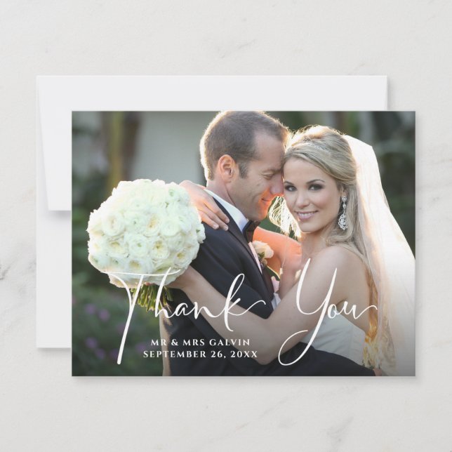 Wedding Photo Front | Blue White Floral Back Thank You Card (Front)