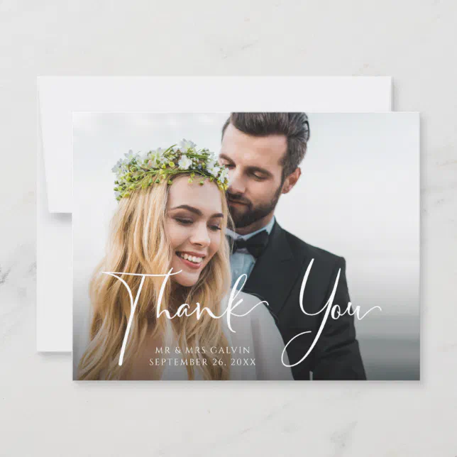 Wedding Photo Front | Blue & White Floral Back Thank You Card | Zazzle