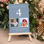 Wedding Photo Fun Dusty Blue Table Number<br><div class="desc">Have some fun with your wedding reception decor with these dusty blue table number cards where each table number corresponds to photos of the bride and groom at the same age. For example, for Table 4, personalize the table number with "4" and add photos of the bride and groom when...</div>
