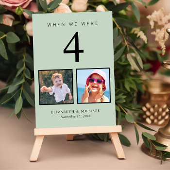 Wedding Photo Fun Sage Green Table Number by JulieHortonDesigns at Zazzle