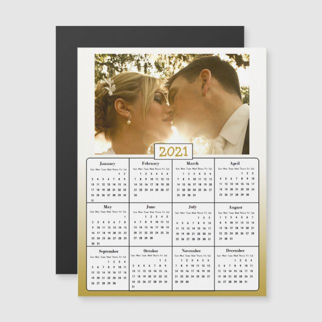 Wedding Photo Gold 2021 Favor Gifts Magnetic Invitation (Front/Back)