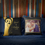 Wedding Photo Gold Black Personalize Throw Pillow<br><div class="desc">Wedding Anniversary Photo Gold Black Elegant Personalize Pillow is great for the wedding or anniversary couple. Personalized pillow can be used as a wonderful gift for the wedding or anniversary couple. Replace the photo with their engagement, wedding or anniversary photo. The elegant pillow will be a great reminder of that...</div>