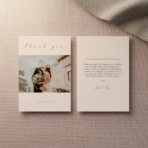 Wedding photo, gold effect, thank you card