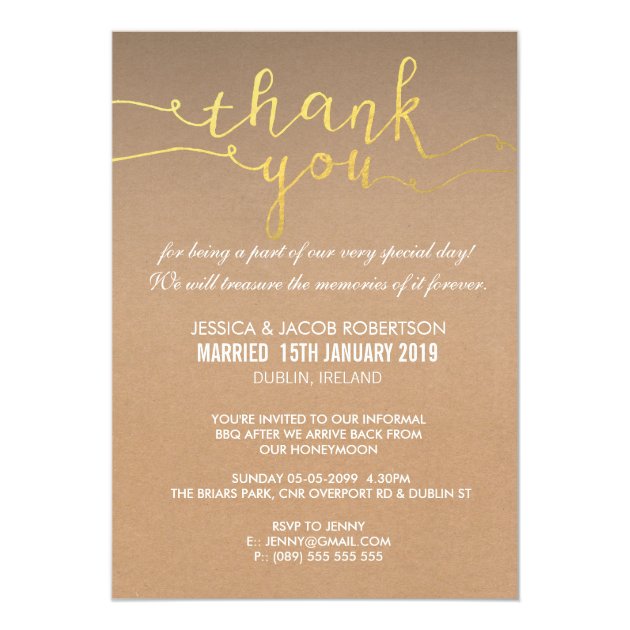 Wedding Photo Gold Foil Thank You Cards