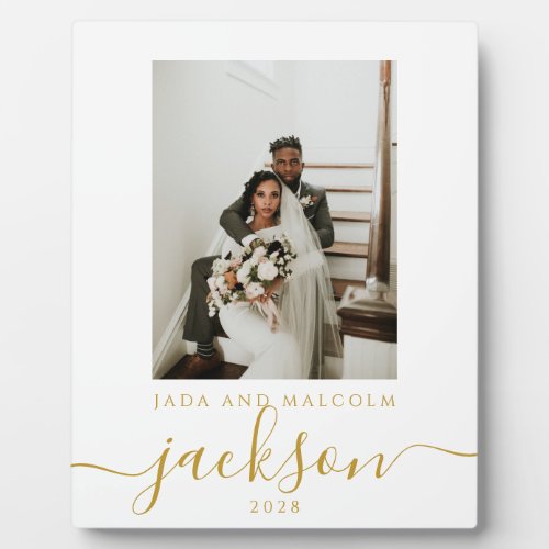 Wedding Photo Gold Name Monogram Plaque