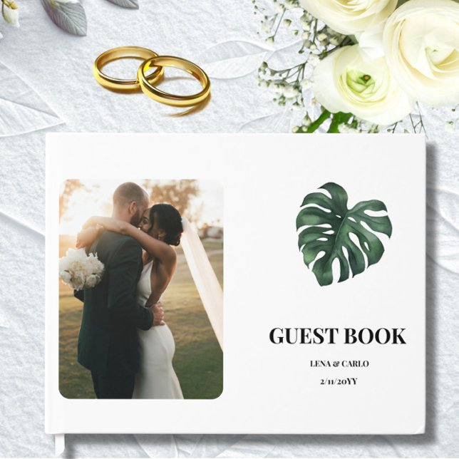 Wedding Photo Green Leaf Monstera Wedding Guest Book (Creator Uploaded)