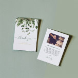 Wedding photo, green leaves wedding thank you card<br><div class="desc">Wedding photo,  green leaves wedding thank you card. Modern wedding thank you card,  with elegant  "thank you" script and the option to add your own photo. Your own photo and text.

You can change the message and names and colours.</div>
