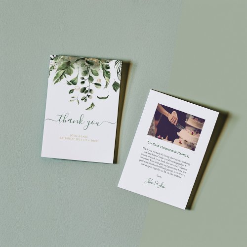 Wedding photo green leaves wedding thank you card