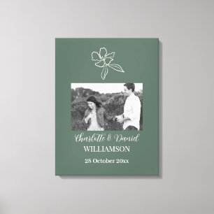 Wedding Photo Green Minimal Floral Personalize     Canvas Print
