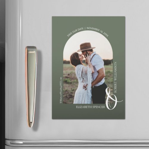 Wedding Photo Green Save the Date Magnetic Card