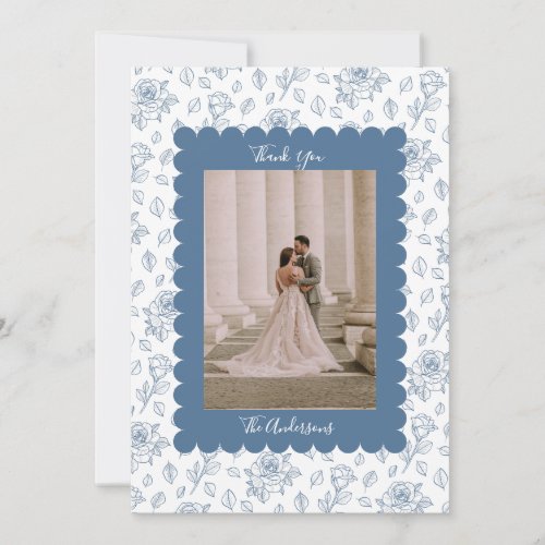 Wedding Photo Guest Appreciation Blue Floral Thank You Card