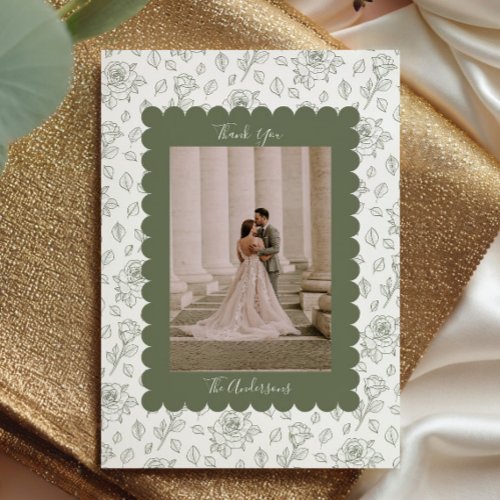 Wedding Photo Guest Appreciation Sage Floral Thank You Card