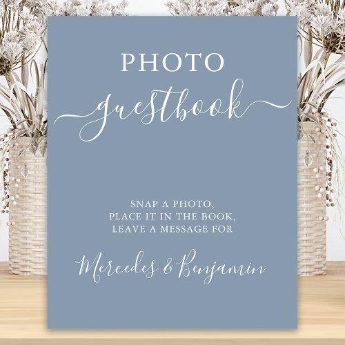 Wedding Photo Guest Modern Calligraphy Dusty Blue Poster